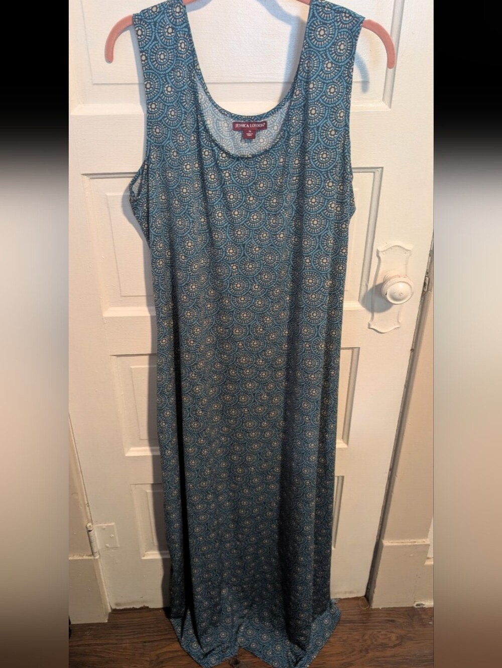 Bohemian Teal Medallion Print Sleeveless Maxi Dress Jessica London Size 20